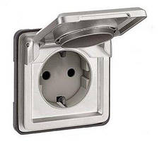 Розетка з шторками і захисною кришкою 2К+З, 16A, 250B, IP55, Білий, Legrand Soliroc 77835