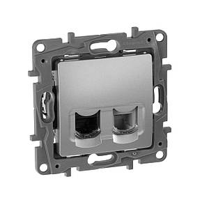 Подвійна розетка RJ11+RJ45 Категорії 5Е UTP Legrand Etika Алюміній (672452), фото 1