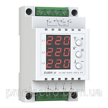 Реле напруги для трифазного навантаження, 5 А, В120-210/220-280, ZUBR 3F