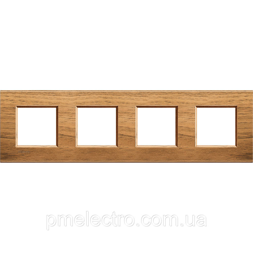 Рамка прямокутна 4-поста, Європейський горіх, Legrand Bticino LivingLight, LNA4802M4LNC