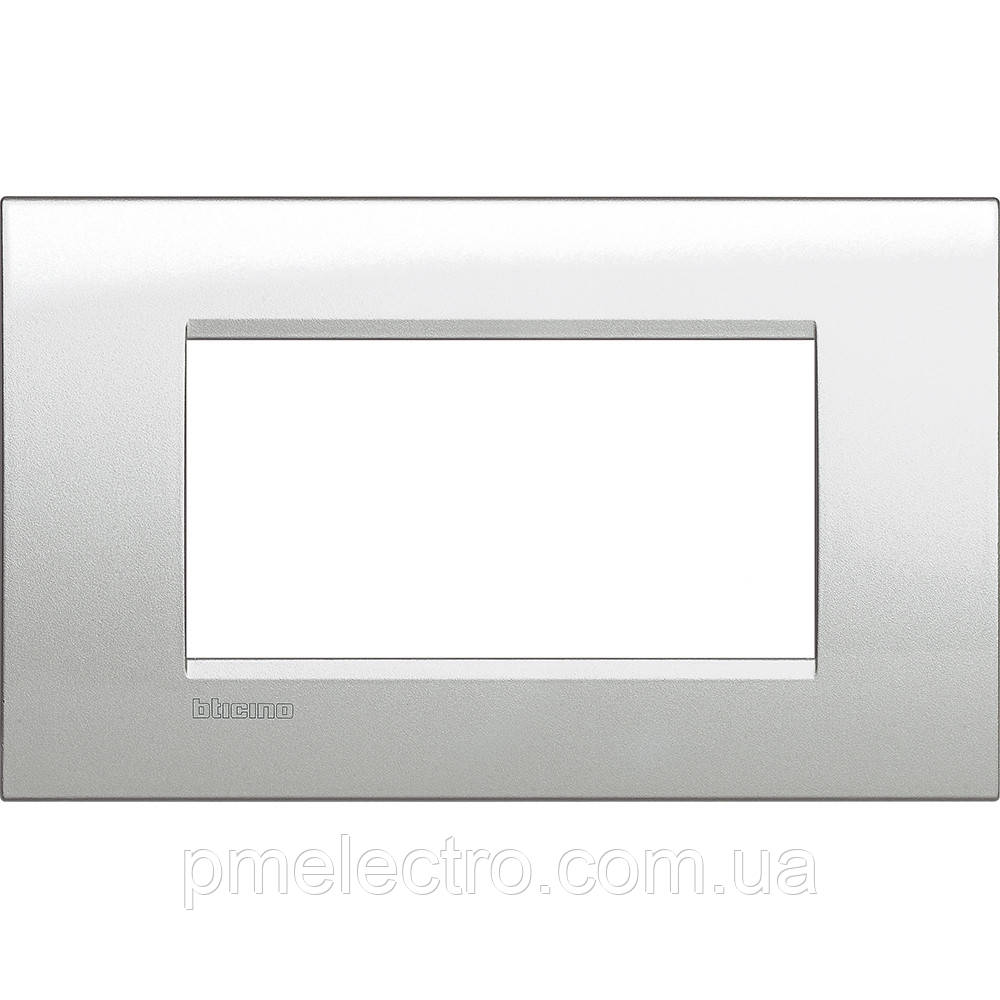 Рамка прямокутна 4-модуль, Місячне срібло, Legrand Bticino LivingLight, LNA4804GL
