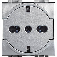 Розетка плоска, 2К+З, 16 А, 250 В, Алюміній, Legrand Bticino LivingLight, N4140/16F