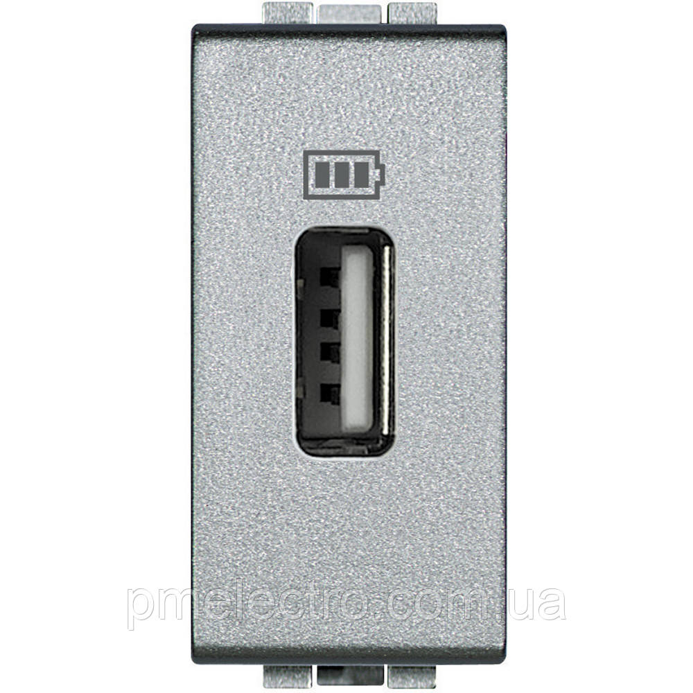 Розетка USB, 5 В = 1100 мА, 1 модуль, Алюміній, Legrand Bticino LivingLight, NT4285C1