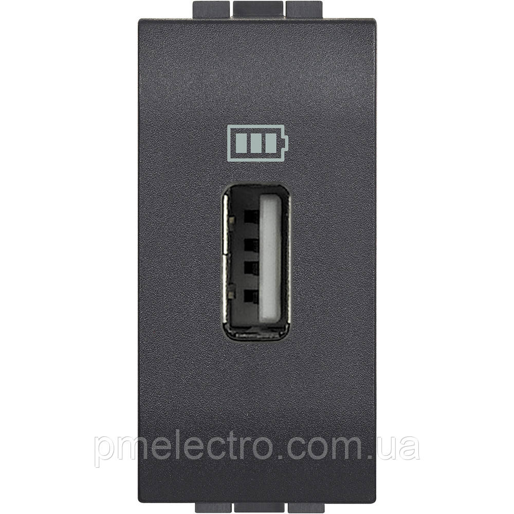 Розетка USB, 5 В = 1100 мА, 1 модуль, Антрацит, Legrand Bticino LivingLight, L4285C1
