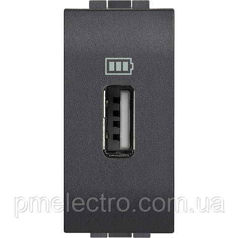Розетка USB, 5 В = 1100 мА, 1 модуль, Антрацит, Legrand Bticino LivingLight, L4285C1, фото 1