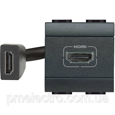Роз'єм HDMI, 2 модулі, Антрацит, Legrand Bticino LivingLight, L4284, фото 1
