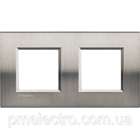 Рамка прямокутна 2-поста, Фактурна сталь, Legrand Bticino LivingLight, LNA4802M2ACS, фото 1