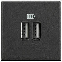 Розетка 2хUSB, 5 В= 2400 мА, 2 модулі, Антрацит, Legrand Bticino Axolute, HS4285C2