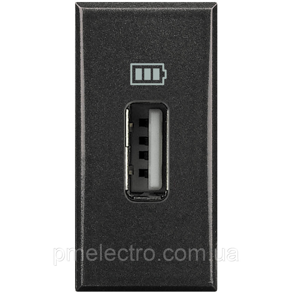 Розетка USB, 5 В= 1100 мА, 1 модуль, Антрацит, Legrand Bticino Axolute, HS4285C1