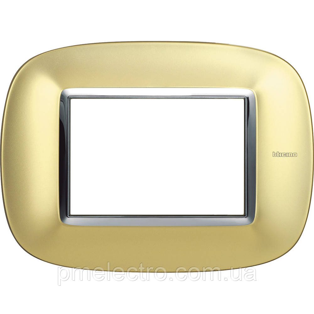 Рамка овальна 3 — модуля, Матове золото, Legrand Bticino Axolute, HB4803OSN