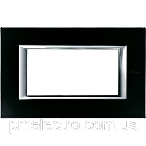 Рамка прямокутна 4 — модуля, Чорне скло, Legrand Bticino Axolute, HA4804VNN, фото 1