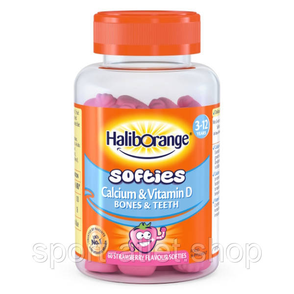 Вітаміни та мінерали Haliborange Calcium & Vitamin D Bones & Teeth, 60 желейок Полуниця