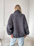 Сіра затишна тепла жіноча кофта-хутрочка на змійці хутро Тедді, фото 10