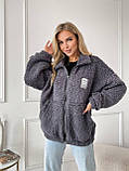 Сіра затишна тепла жіноча кофта-хутрочка на змійці хутро Тедді, фото 7