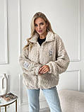 Бежева затишна тепла жіноча кофта-хустка на змійці хутро Тедді, фото 9