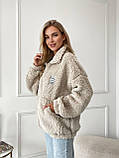Бежева затишна тепла жіноча кофта-хустка на змійці хутро Тедді, фото 6