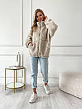 Бежева затишна тепла жіноча кофта-хустка на змійці хутро Тедді, фото 7