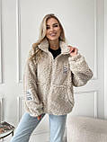 Бежева затишна тепла жіноча кофта-хустка на змійці хутро Тедді, фото 8