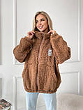 Коричнева затишна тепла жіноча кофта-хустка на змійці хутро Тедді, фото 4