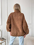 Коричнева затишна тепла жіноча кофта-хустка на змійці хутро Тедді, фото 6