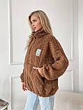 Коричнева затишна тепла жіноча кофта-хустка на змійці хутро Тедді, фото 5