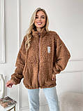 Коричнева затишна тепла жіноча кофта-хустка на змійці хутро Тедді, фото 7