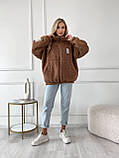 Коричнева затишна тепла жіноча кофта-хустка на змійці хутро Тедді, фото 9