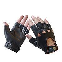 Мужские беспалые кожаные черные перчатки из мягкой кожи Pitas 1077 BL