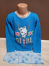 Дитяча піжама для дівчинки Туреччина ASMA утеплена з мікроначісом Киця на 5-10 років м'ята блакитна бузок