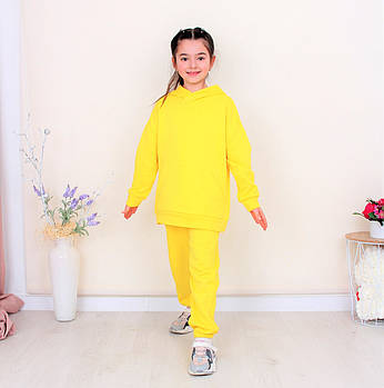 Костюм оверсайз теплий на флісі від 6 до 10 років для дівчинки спортивний зимовий   Костюм-двійка жовтий лимон