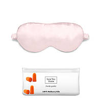 Набір для сну Love You рожевий (шовкова маска для сну, 2 комплекти беруш, пакет-косметичка)