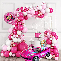 Набор 130 шаров для фотозоны Барби Мобиль Фуксия и розовый