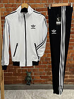 Спортивний костюм жіночий Adidas (Адідас) білий-чорний весняний осінній літній Олімпійка + Штани ЛЮКС якості