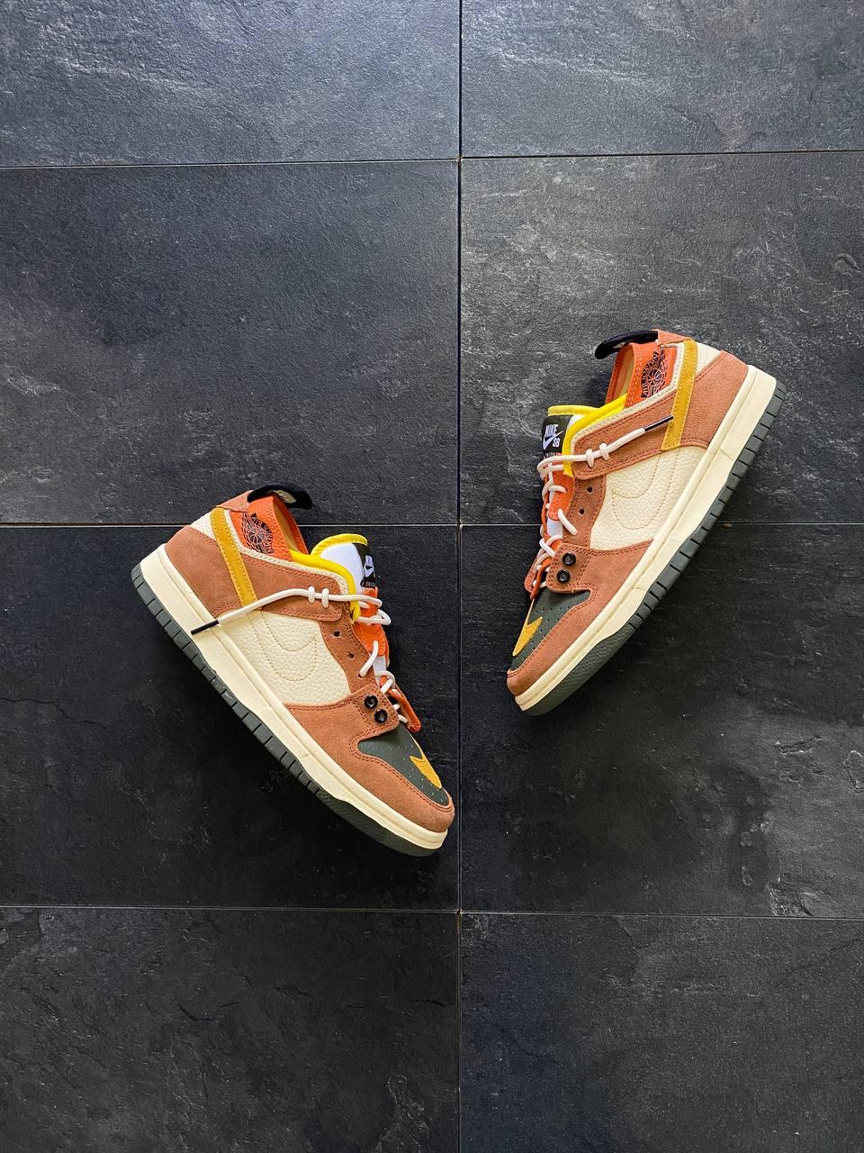 Кросівки чоловічі різнокольорові Jordan 1 Low x SB Dunk Beige Brown (13572)