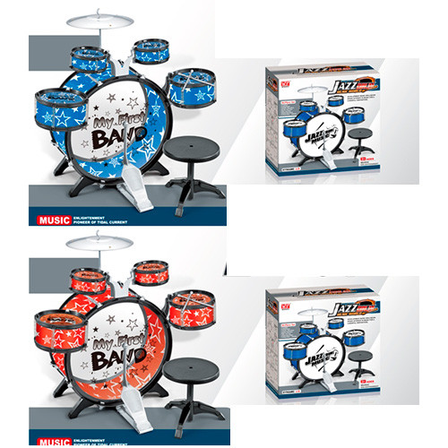 Барабанна установка 1919 (8шт) барабан 4шт, стільчик, 2 кольори, в кор-ці, 40-40-20см, фото 1