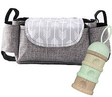 Набір підвісна сумка для коляски 35х11х15 см Сіра та Контейнер для зберігання дитячих сумішей М NC, код: 2735055