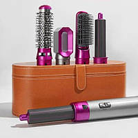 Фен стайлер 5 в 1 в подарочной коробке мультистайлер HAIR BRUSH щетка с насадками для укладки волос Рожевий
