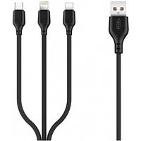Универсальный кабель USB (3 в 1) XO NB103 microUSB-iPhone-Type C 1m Black TP, код: 2552627