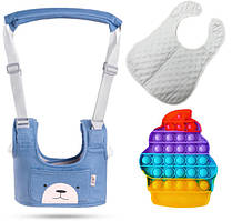 Комплект дитячі вожжі-ходунки 2Life з додатковими підкладками Синій слинявчик і Pop it М NC, код: 7465799