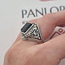 Перстень срібний з квадратним оніксом та орнаментом масивний чоловічий, фото 4