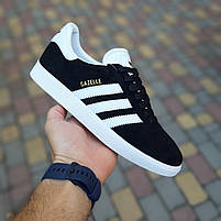 Чоловічі кросівки низькі чорні з білим Adidas Gazelle. Замшеві кеди весна чоловічі чорно-білі Адідас Газель, фото 10