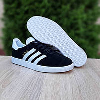 Чоловічі кросівки низькі чорні з білим Adidas Gazelle. Замшеві кеди весна чоловічі чорно-білі Адідас Газель, фото 4