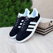Чоловічі кросівки низькі чорні з білим Adidas Gazelle. Замшеві кеди весна чоловічі чорно-білі Адідас Газель, фото 6