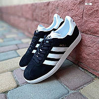 Чоловічі кросівки низькі чорні з білим Adidas Gazelle. Замшеві кеди весна чоловічі чорно-білі Адідас Газель, фото 8