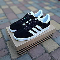 Чоловічі кросівки низькі чорні з білим Adidas Gazelle. Замшеві кеди весна чоловічі чорно-білі Адідас Газель, фото 9