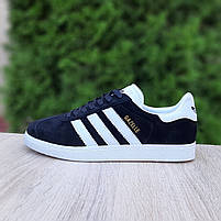 Чоловічі кросівки низькі чорні з білим Adidas Gazelle. Замшеві кеди весна чоловічі чорно-білі Адідас Газель, фото 7