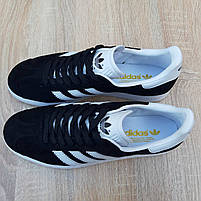 Чоловічі кросівки низькі чорні з білим Adidas Gazelle. Замшеві кеди весна чоловічі чорно-білі Адідас Газель, фото 11