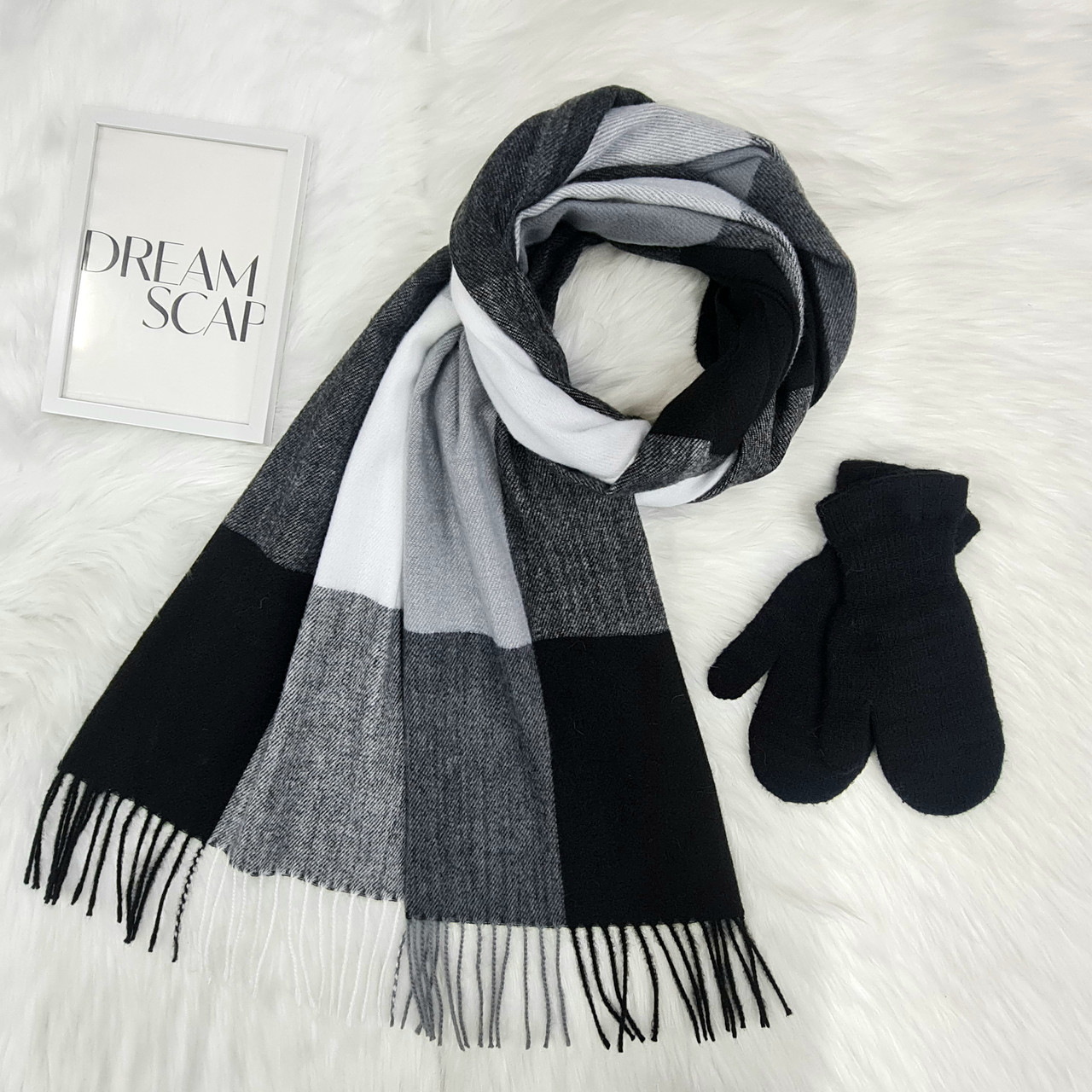 Комплект жіночий зимовий (шарф+рукавиці) M&JJ One size Чорний + сірий 1125 - 4106