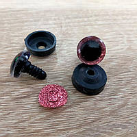 Глаза для игрушек блестящие круглые Пара, Розовый 16 мм винтовой с фиксатором