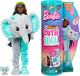 Лялька Барбі Сюрприз Джунглі в костюмі Слоненка Barbie Cutie Reveal Doll with Elephant Plush Costume HKP98